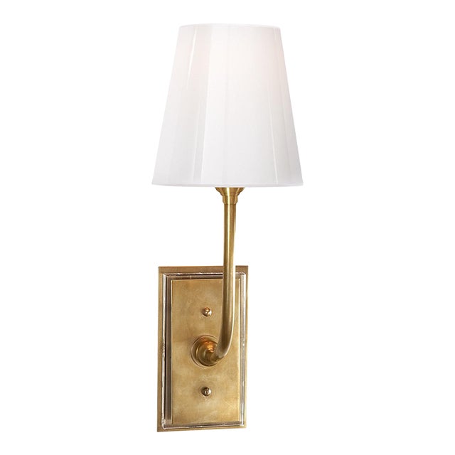Thomas O'Brien for Visual Comfort Signature Hulton Sconce in Hand-Rubbed Antique Brass with Crystal Backplate & White Glass Shade For Sale