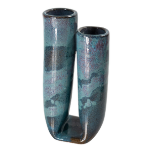 Mid-Century Modern Turquoise and Teal Art Pottery Vase, Signed