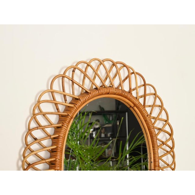 1970s Large Oval Mirror in Bamboo, Rattan and Wicker by Franco Albini, Italy, 1970s For Sale - Image 5 of 11