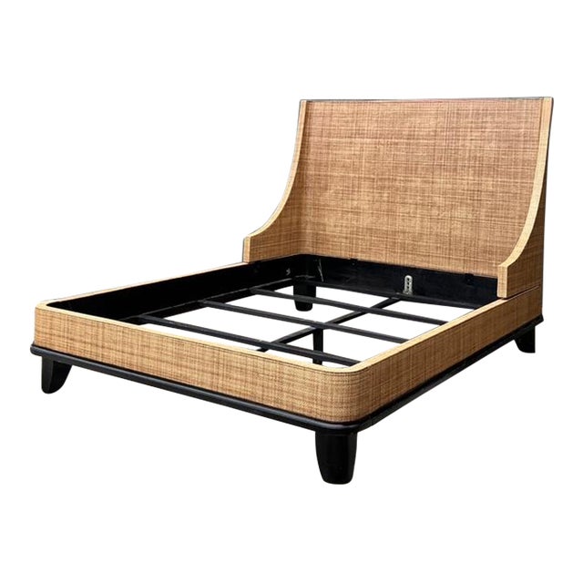 Vintage Wrapped Grasscloth Queen Bed For Sale