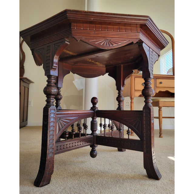 Wood 1880s Eastlake Octagonal Burlwood Gaming Table For Sale - Image 7 of 17