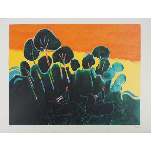 Albert Zavaro, Coucher de soleil en promenade, Lithograph For Sale