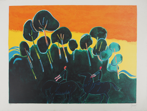 Albert Zavaro, Coucher de soleil en promenade, Lithograph