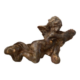 Antique Gilded Wooden Altar Sculpture Putti, Cherub, Angel For Sale