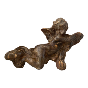 Antique Gilded Wooden Altar Sculpture Putti, Cherub, Angel
