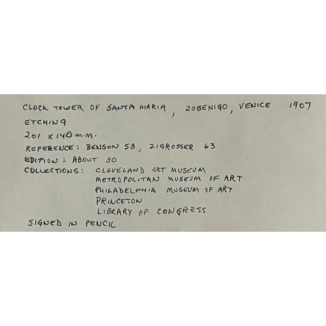 John Marin "Clock Tower of Santa Maria Zobenigo" Original Pencil Signed Etching C.1907 For Sale - Image 11 of 13