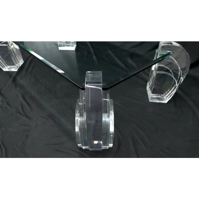 Transparent Large Oversized Lucite Base Glass Top Base Coffee Table Rectangular Cut Corner For Sale - Image 8 of 13