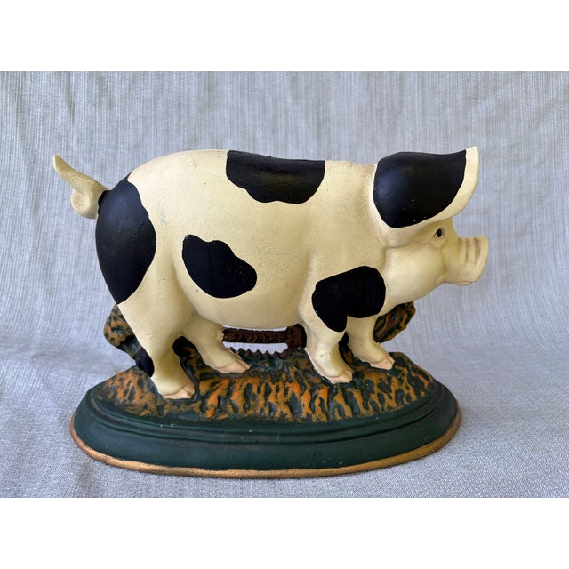 Vintage Cast Iron Happy Pig Doorstop For Sale - Image 9 of 14