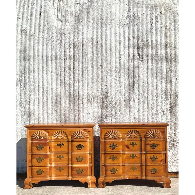 Wood Vintage Boho Link Taylor Carved Shell Pine Chest of Drawers - a Pair For Sale - Image 7 of 12