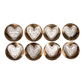 Whimsical Wit: Piero Fornasetti "Love" Ceramic Coaster Set For Sale