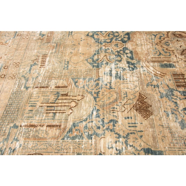 Textile 1960s Vintage Persian Distressed Beige Handmade Medallion Wool Rug For Sale - Image 7 of 11