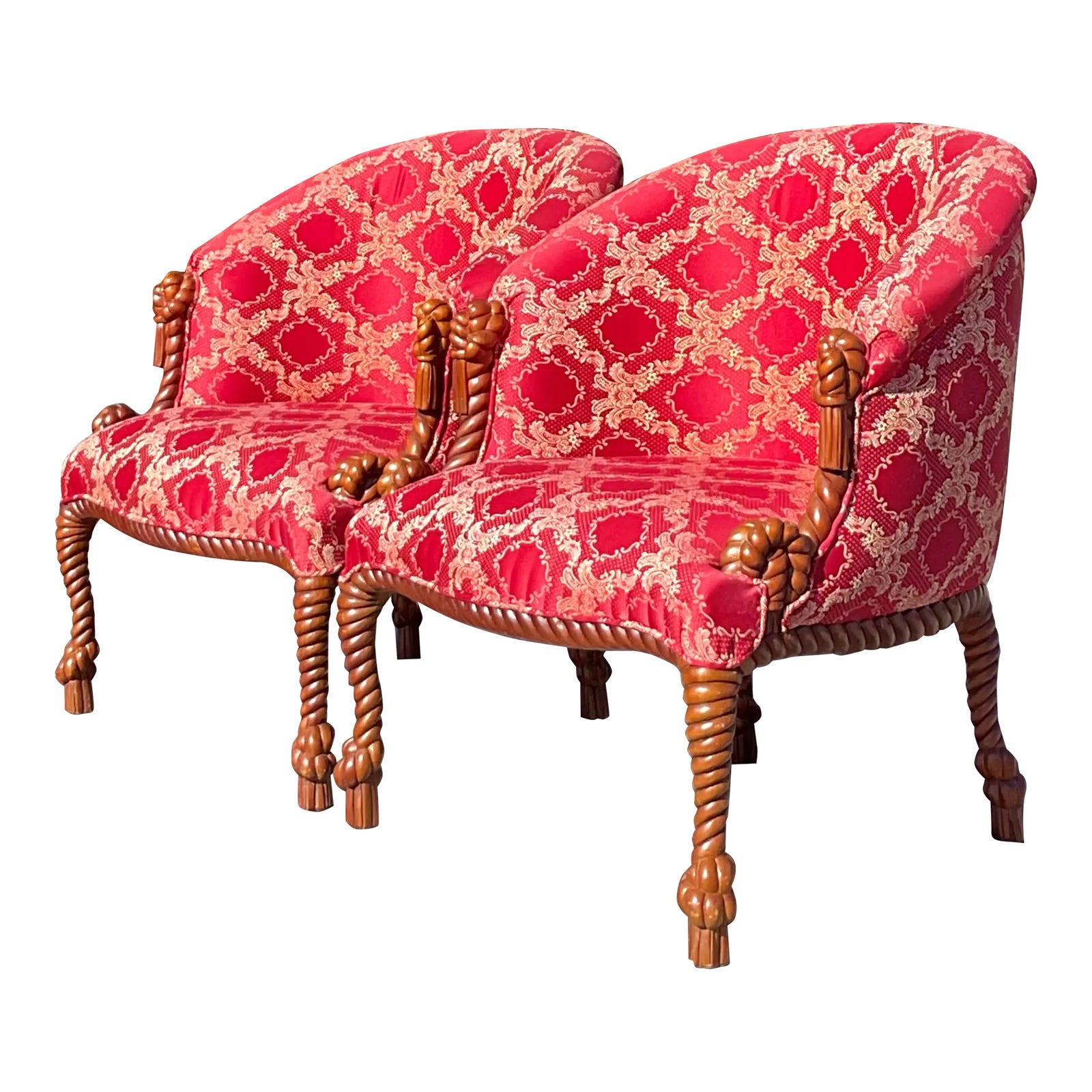 Vintage Regency Knot and Rope Lounge Chairs - a Pair | Chairish