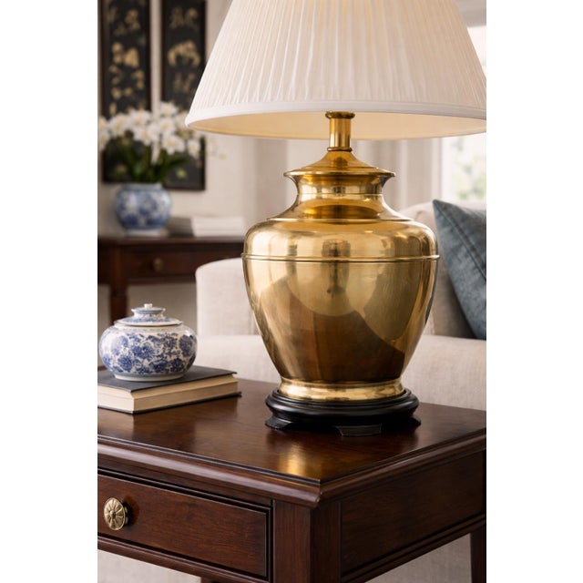 Vintage Brass Ginger Jar Table Lamps With Double Happiness Finials & Original Pleated Shades – 27” - a Pair For Sale - Image 12 of 12