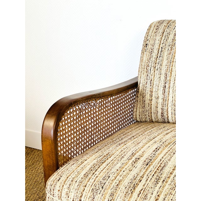 Art Deco Living Room Set in Curved Wood with Tweed and Cane, 1950s, Set of 3 For Sale - Image 16 of 18