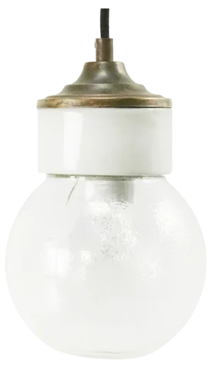 White Porcelain Clear Textured Glass Vintage Industrial Brass Pendant Lights