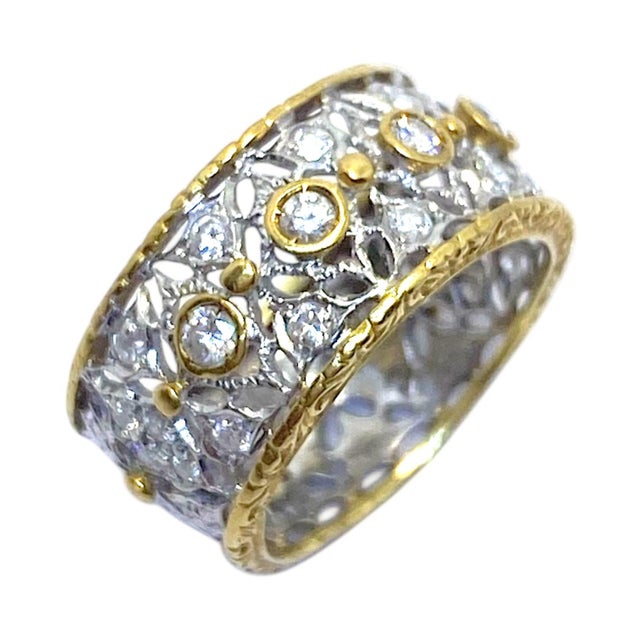 Metal Vintage 18k Lace Design Diamond Band Ring, Size 6 For Sale - Image 7 of 8