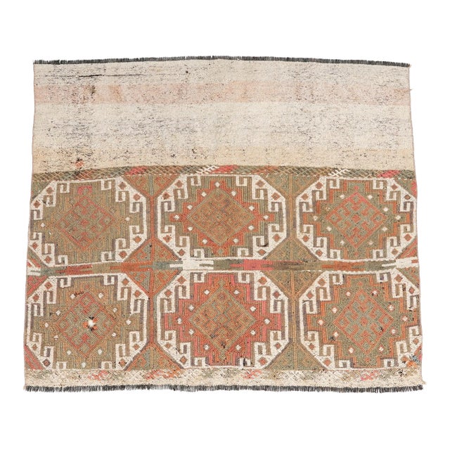 Faded Turkish Small Kilim Rug - 4`3″ X 4`6″ For Sale