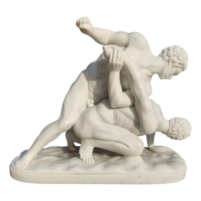 Italian Artist, Carrara Sculpture Depicting Two Wrestlers, 20th Century, Marble For Sale