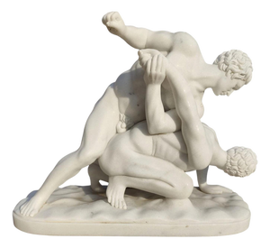 Italian Artist, Carrara Sculpture Depicting Two Wrestlers, 20th Century, Marble