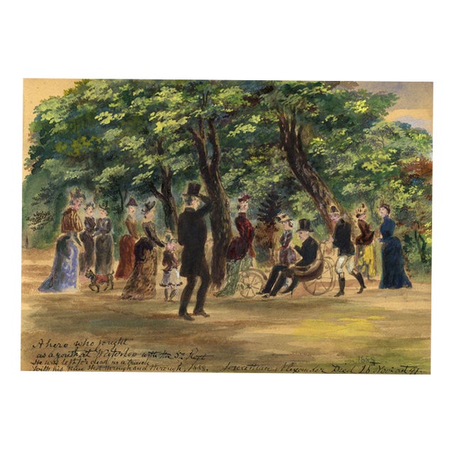 Alexander Hunter, Figures in Princes St Gardens, Edinburgh, 1888, Watercolour For Sale