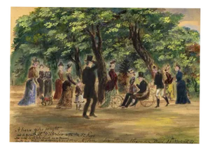 Alexander Hunter, Figures in Princes St Gardens, Edinburgh, 1888, Watercolour