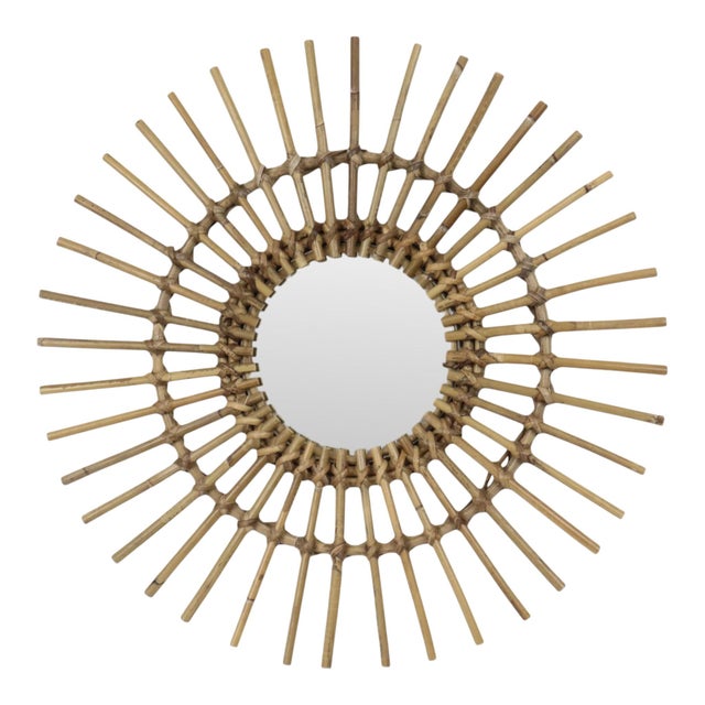 Mid-Century Rattan and Bamboo Sunburst Mirror, France, 1960s For Sale - Image 12 of 12