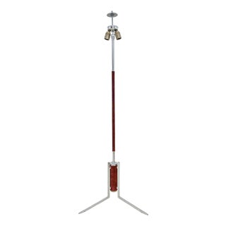 Art Deco Streamline Chrome and Suède Tripod Floor Lamp, 1950s For Sale