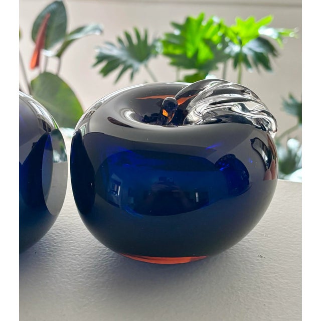Vintage Blue and Amber Glass Apple Shaped Bookends, a Pair For Sale - Image 6 of 9