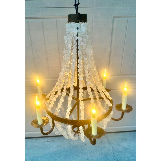 Transparent Vintage Iron and Rock Crystal Empire Chandelier For Sale - Image 8 of 11