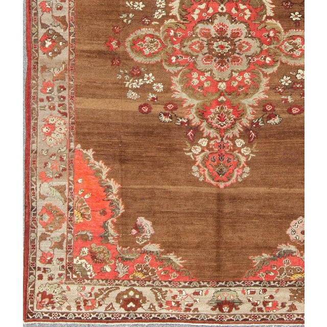 Tribal Mid 20th Century Vintage Turkish Rug With Unique Colors in Brown Taupe Green and Gray For Sale - Image 3 of 8