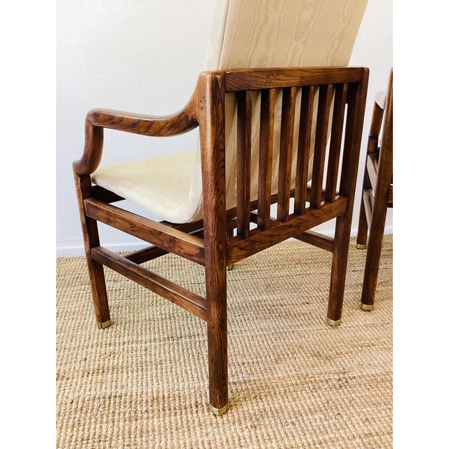 Vintage 1970s Henredon Mid Century Oak Wood Dining Chairs Set of 8 Campaign Style For Sale - Image 10 of 10
