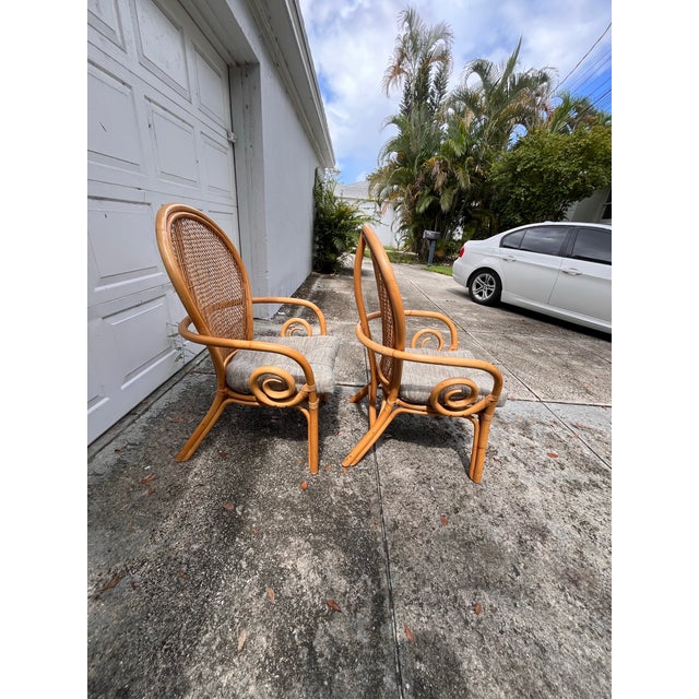 1980s Vintage Palm Beach Bent Rattan & Bamboo Dining Set With Glass Top & 4 Armchairs For Sale - Image 5 of 12