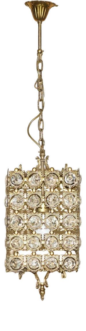 Antique Style Hanging Lantern Ceiling Light in Brass & Crystal Cut Glass, 2000s