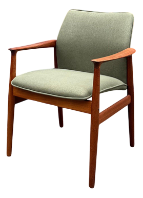 Armchair in Green Upholstery and Teak by Grete Jalk for Glostrup Møbelfabrik