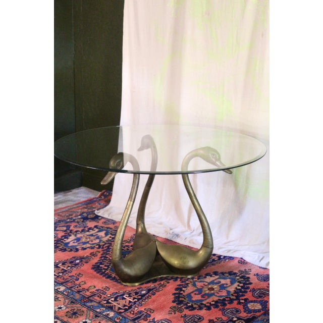 Realism Large Brass Swan Dining Table With a Glass Top From the 1970s For Sale - Image 3 of 18