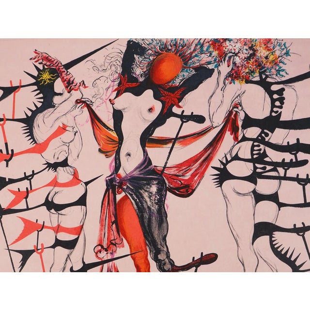 Salvador Dali, Costumes for Tristan Fou, Flower Women, Original Signed Lithograph For Sale - Image 4 of 11