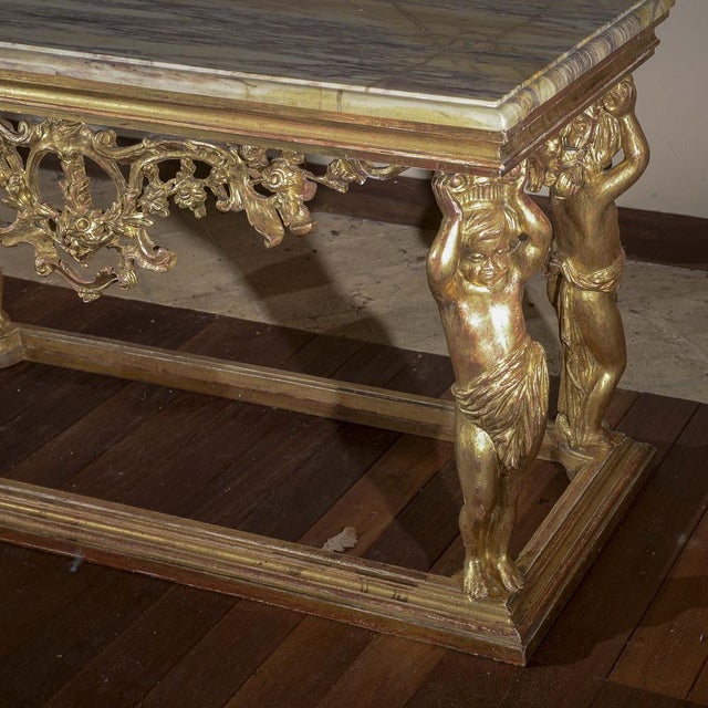 Carved Console Table with Marble Top and Cherubs For Sale - Image 14 of 18