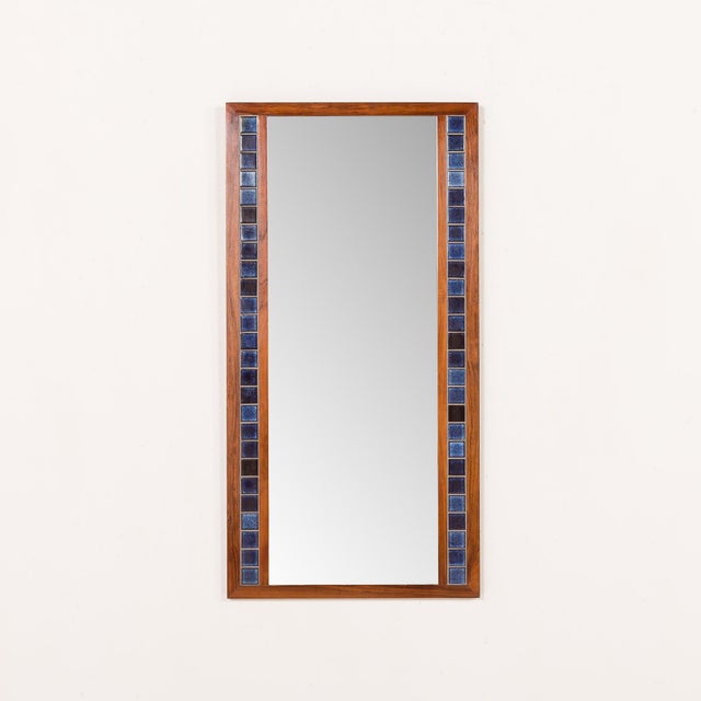 Mid-Century Modern Scandinavian Rosewood Wall Mirror with Blue Tiles, 1970s For Sale - Image 6 of 6