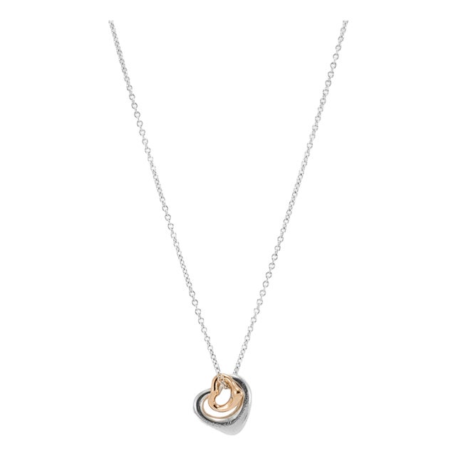 Tiffany & Co. Elsa Peretti 925 and 18k Rose Gold Open Heart Pendant Necklace For Sale