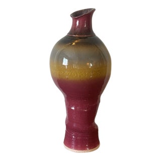 Vintage California Studio Pottery Vase With Oxblood and Ochre Flambe Glaze, Signed Clark For Sale