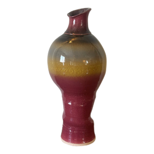 Vintage California Studio Pottery Vase With Oxblood and Ochre Flambe Glaze, Signed Clark