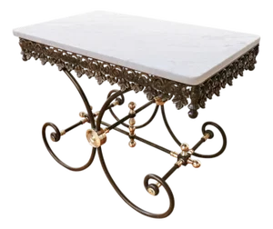 French Marble Top Pastry Table, 1920s