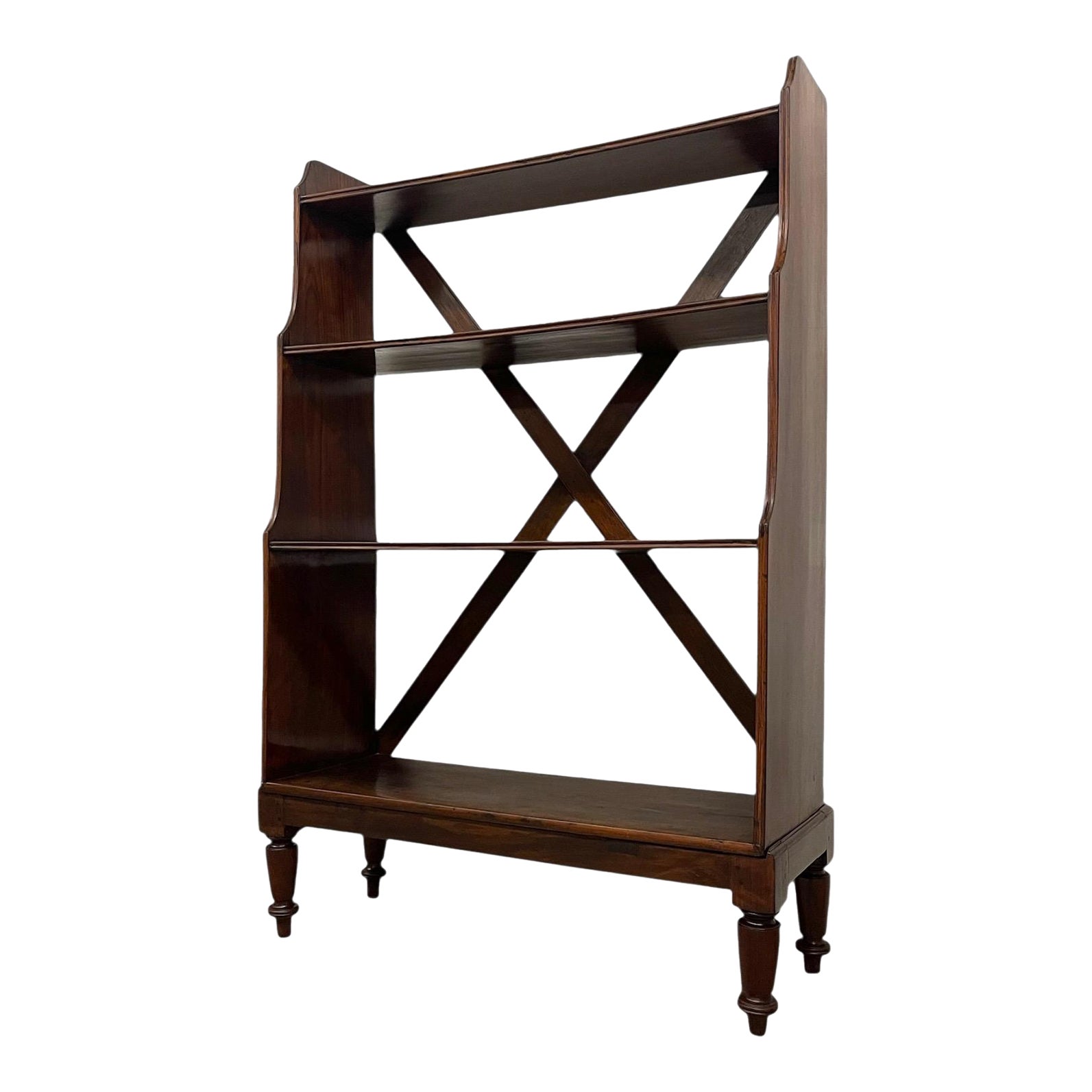 1970s Decrorative Wooden Bookcase With X-Back Support and Turned Legs ...
