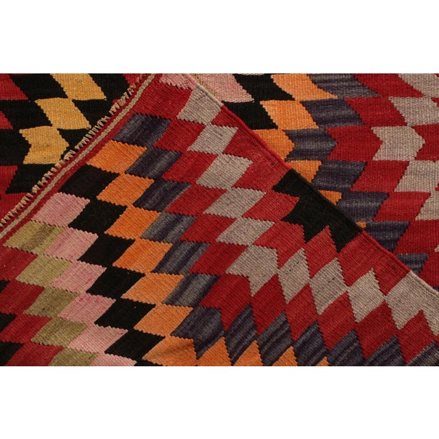 1950s Handwoven Vintage Afyon Kilim Rug in Red Multicolor Chevron Pattern For Sale In New York - Image 6 of 6