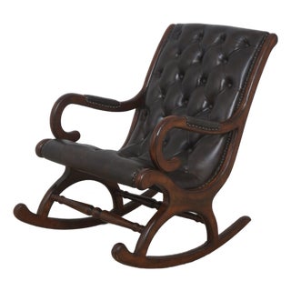 Brown Tufted Leather Rocking Chair For Sale