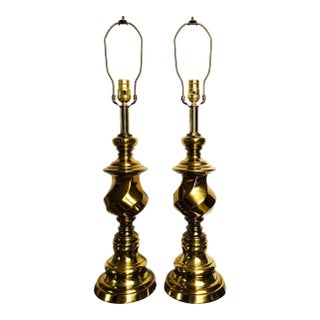 1960s Hollywood Regency Sculptural Solid Brass Twist Lamps - Pair For Sale