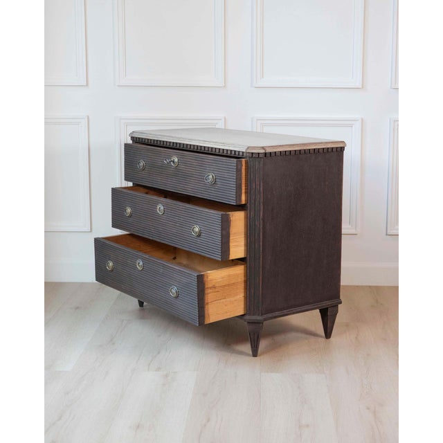 Mid 20th Century Mid 20th Century Swedish Gustavian-Inspired Three-Drawer Chest with Painted Top For Sale - Image 5 of 8