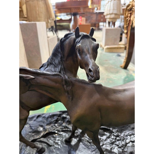 After Pierre-Jules Mêne, Large Sculpture of Two Horses, Bronze For Sale - Image 3 of 9