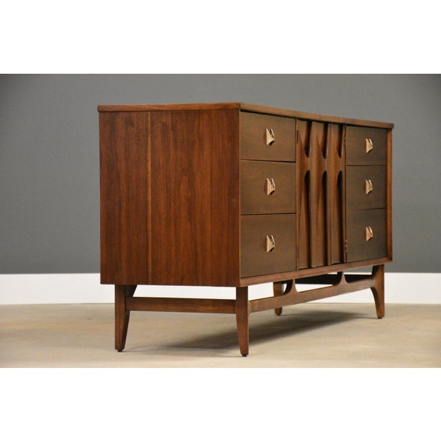 Broyhill Brasilia 1960s Refinished Broyhill Brasilia 66” Walnut Dresser Credenza For Sale - Image 4 of 12