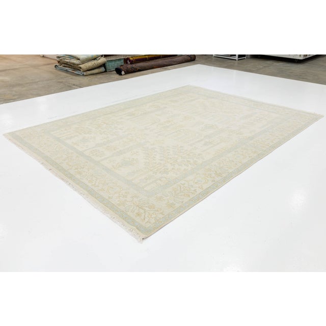 Modern Oushak Style Hand-Knotted Wool Area Rug – Pale Ivory & Soft Sage 9x12 For Sale - Image 9 of 10